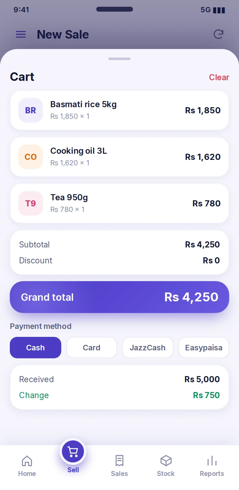 HamZaif POS Android app: Cart & payment