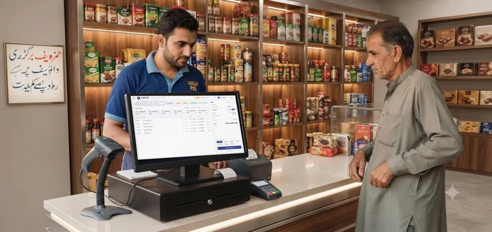 HamZaif POS at a grocery & general stores counter